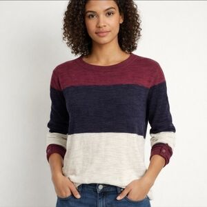Express Burgundy Navy Ivory Colorblock Knit Long Sleeve Top Size S GUC